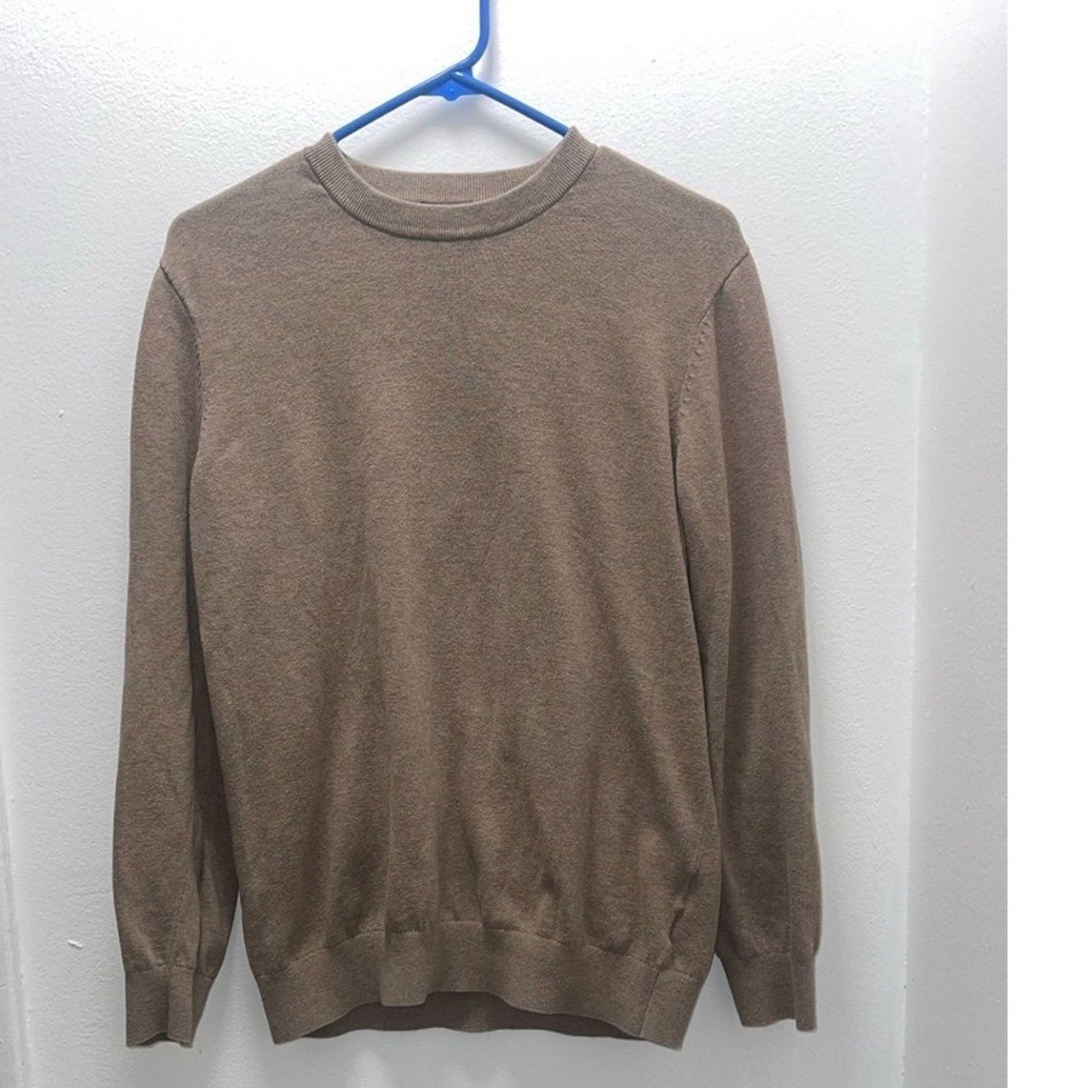HM Mens Slim Fit Crewneck Sweater Brown Medium Light Knit Basic Pullover